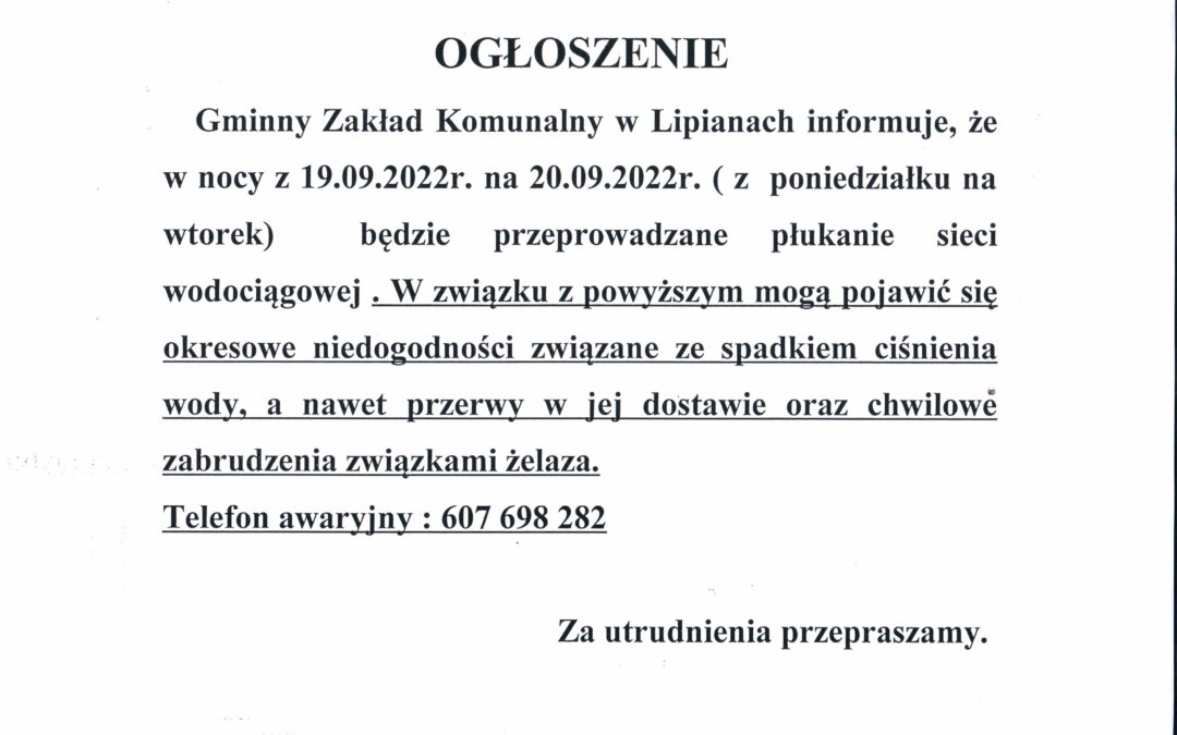 Ogłoszenie Gminnego Zakładu Komunalnego