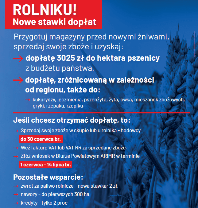 Nowe stawki dopłat do zboża