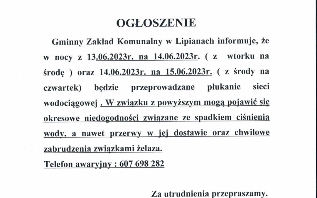 Ogłoszenie Gminnego Zakładu Komunalnego