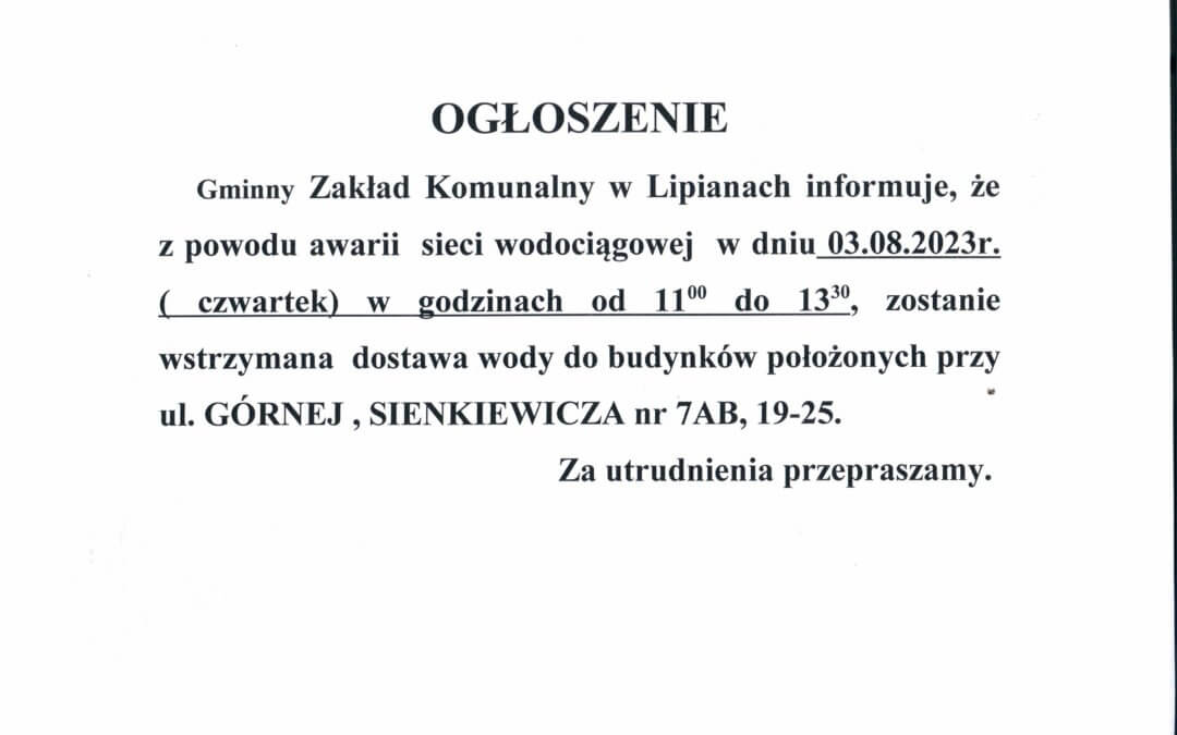 Ogłoszenie Gminnego Zakładu Komunalnego