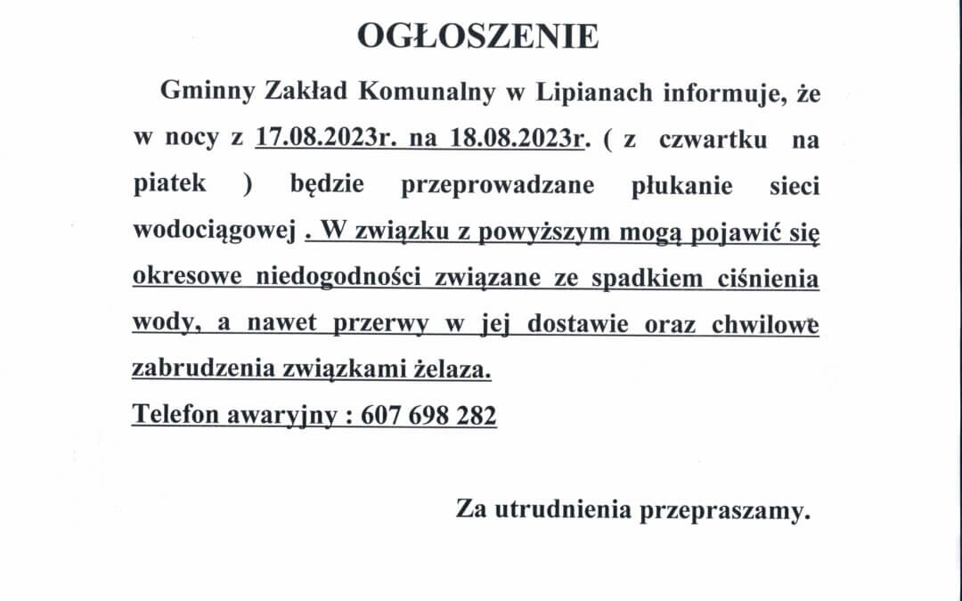 Ogłoszenie Gminnego Zakładu Komunalnego